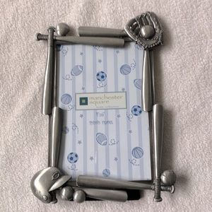 New 4” x 6” pewter finish, baseball themed photo frame.